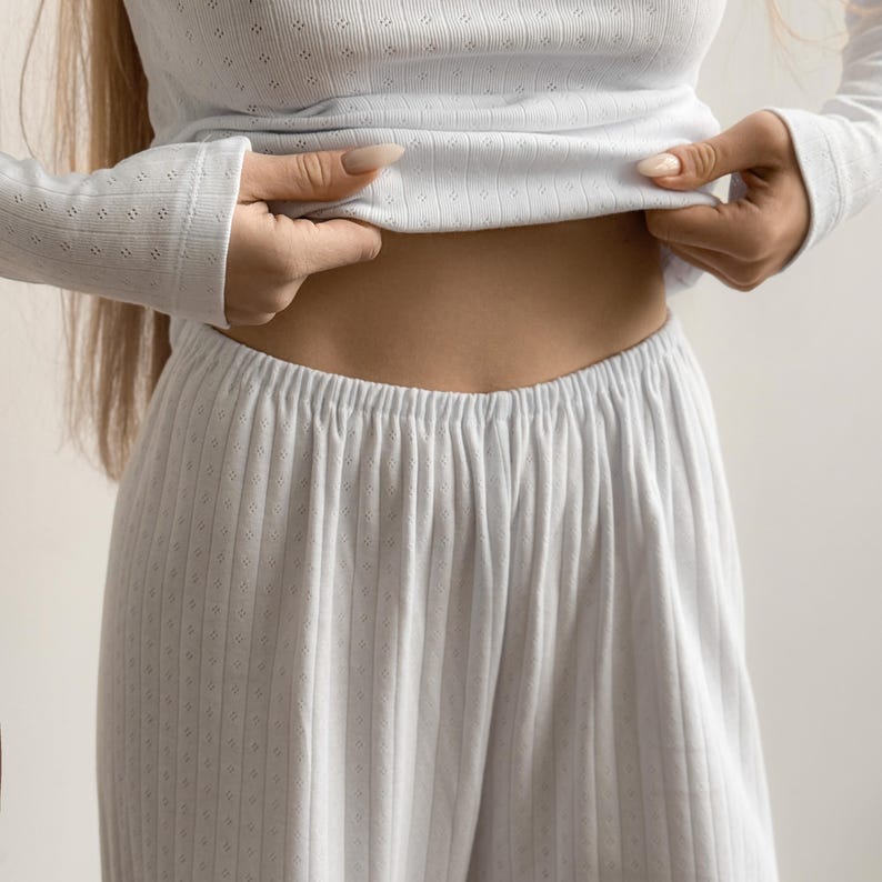 Organic Ribbed Cotton Wide-Leg Lounge Trouser Set