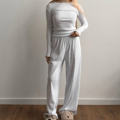 Organic Ribbed Cotton Wide-Leg Lounge Trouser Set