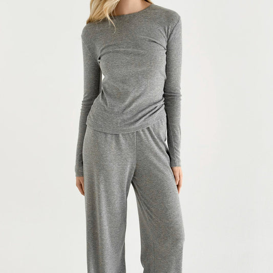 Organic Ribbed Cotton Wide-Leg Lounge Set