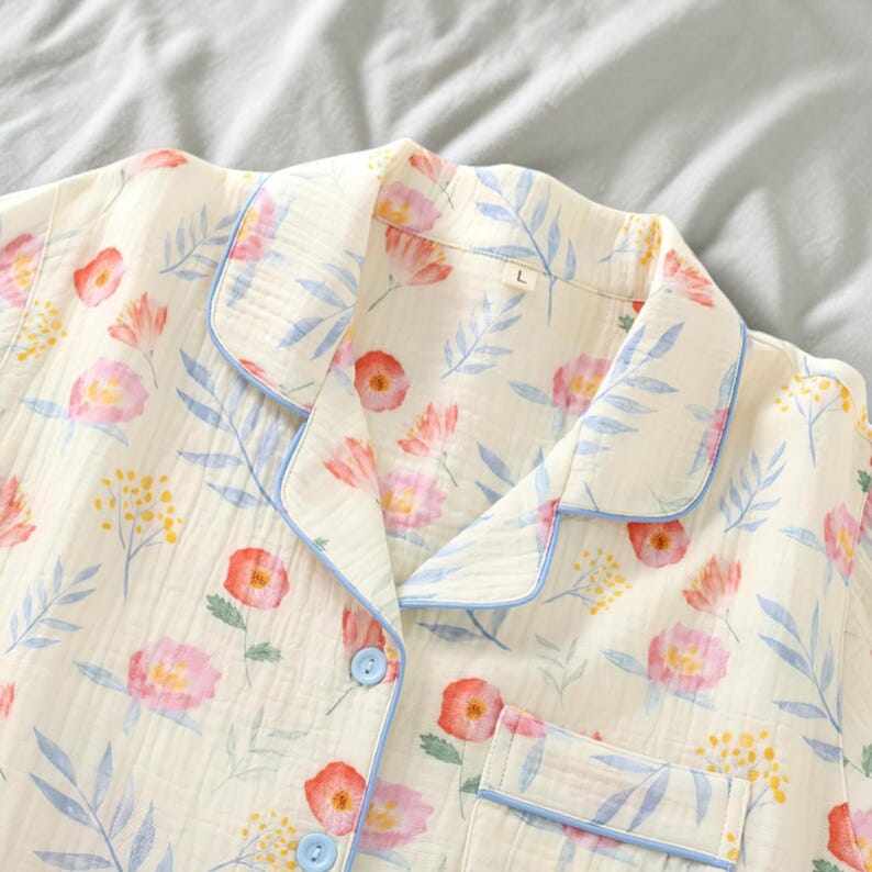 Muslin Double-Gauze Floral Pajama Set