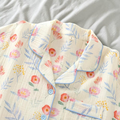 Muslin Double-Gauze Floral Pajama Set