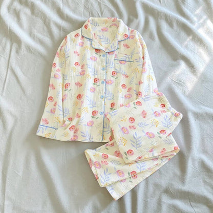 Muslin Double-Gauze Floral Pajama Set