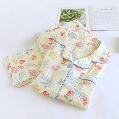 Muslin Double-Gauze Floral Pajama Set