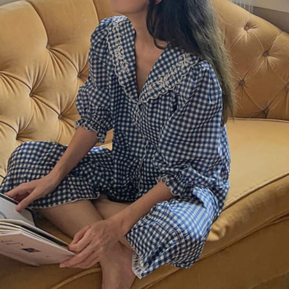 French Gingham Ruffle Lounge & Pajama Set